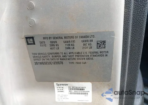 2012 Chevrolet Impala Lt from USA, damaged, VIN 2G1WG5E33C1235578